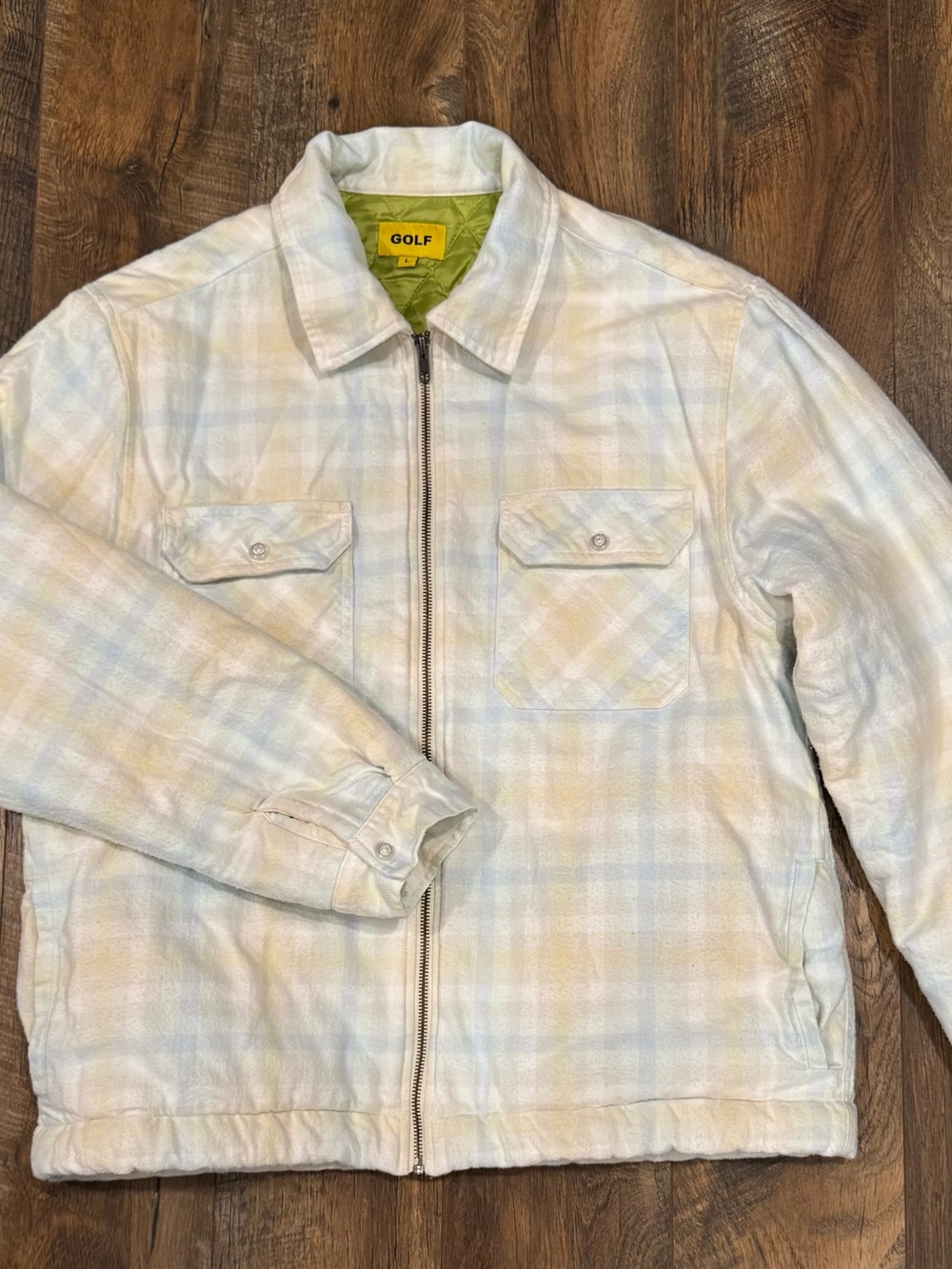 Golf Wang Light Pastel Plaid Zip Jacket - Blue, Yellow, Cream Sz L